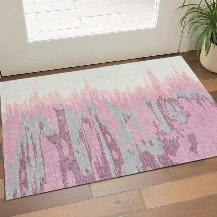 Blush Ivory And Gray Abstract Washable Area Rug With UV Protection Photo 1