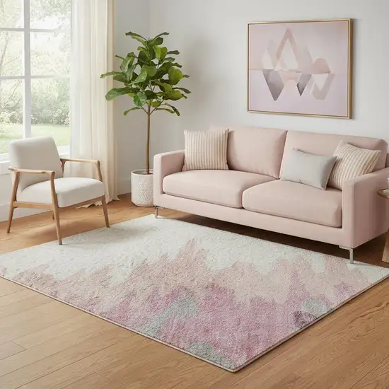 Blush Ivory And Gray Abstract Washable Area Rug With UV Protection Photo 2