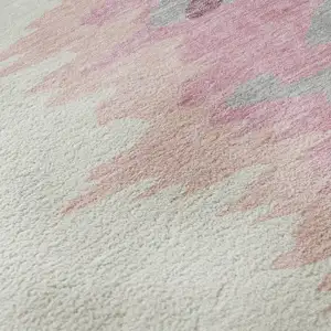 Photo of Blush Ivory And Gray Abstract Washable Area Rug With UV Protection