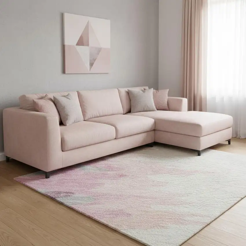 Blush Ivory And Gray Abstract Washable Area Rug With UV Protection Photo 2