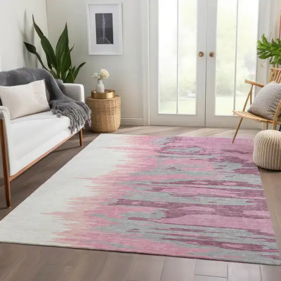 Blush Ivory And Gray Abstract Washable Area Rug With UV Protection Photo 4