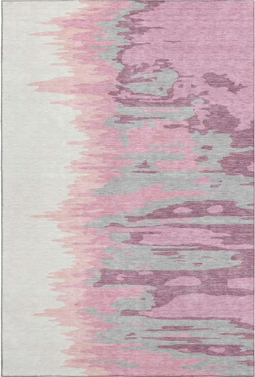 Blush Ivory And Gray Abstract Washable Area Rug With UV Protection Photo 5