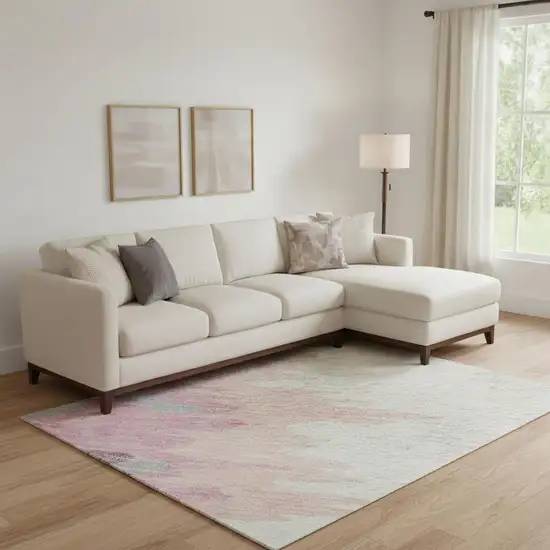 Blush Ivory And Gray Abstract Washable Area Rug With UV Protection Photo 2