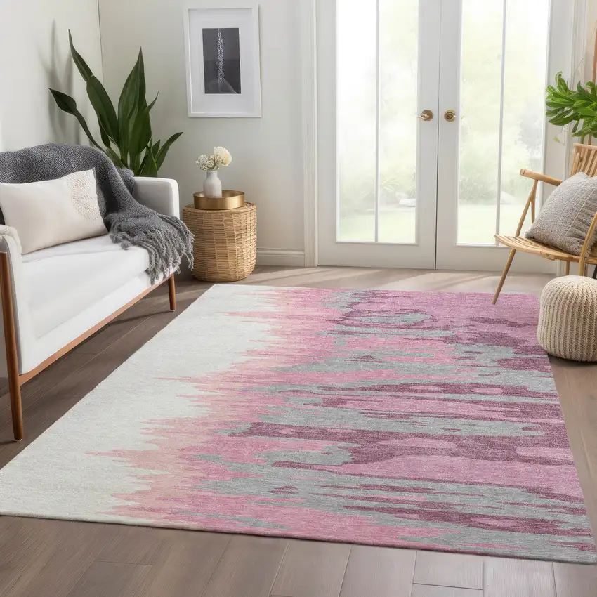 Blush Ivory And Gray Abstract Washable Area Rug With UV Protection Photo 5