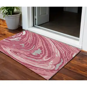 Photo of Blush Ivory And Gray Abstract Washable Indoor Outdoor Area Rug