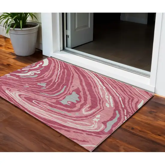 Blush Ivory And Gray Abstract Washable Indoor Outdoor Area Rug Photo 1