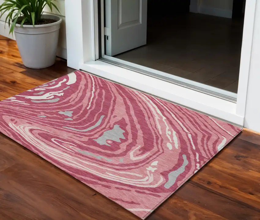 Blush Ivory And Gray Abstract Washable Indoor Outdoor Area Rug Photo 1