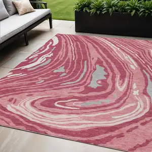 Photo of Blush Ivory And Gray Abstract Washable Indoor Outdoor Area Rug