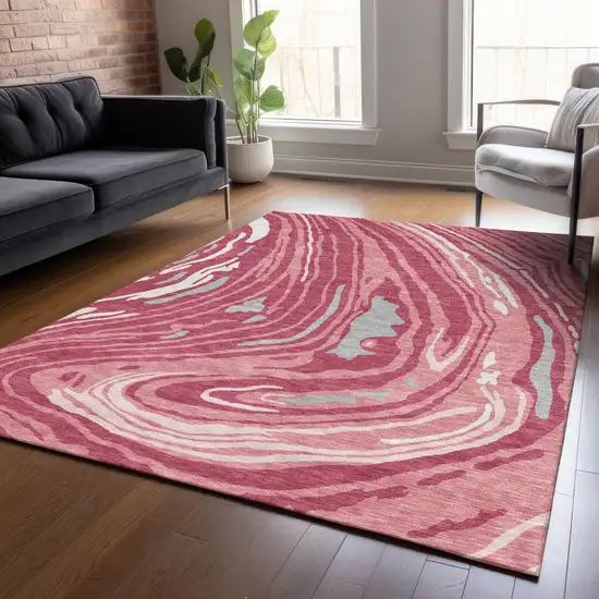 Blush Ivory And Gray Abstract Washable Indoor Outdoor Area Rug Photo 9