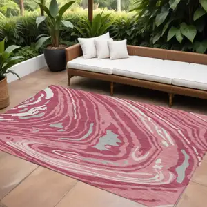 Photo of Blush Ivory And Gray Abstract Washable Indoor Outdoor Area Rug