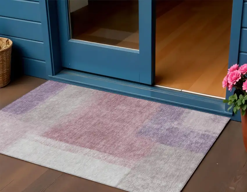 Blush Ivory And Gray Abstract Washable Indoor Outdoor Area Rug Photo 1