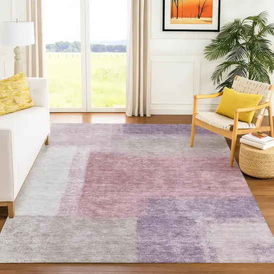 Blush Ivory And Gray Abstract Washable Indoor Outdoor Area Rug Photo 8