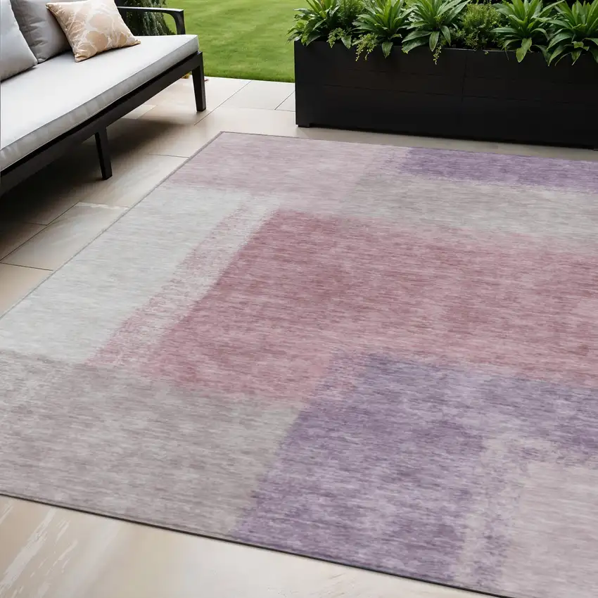 Blush Ivory And Gray Abstract Washable Indoor Outdoor Area Rug Photo 1
