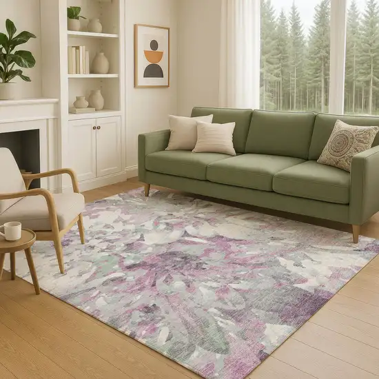 Blush Ivory And Gray Floral Washable Indoor Outdoor Area Rug Photo 8