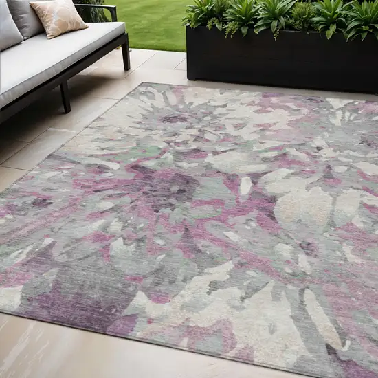 Blush Ivory And Gray Floral Washable Indoor Outdoor Area Rug Photo 1
