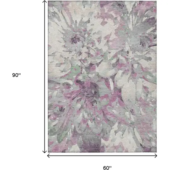 Blush Ivory And Gray Floral Washable Indoor Outdoor Area Rug Photo 3