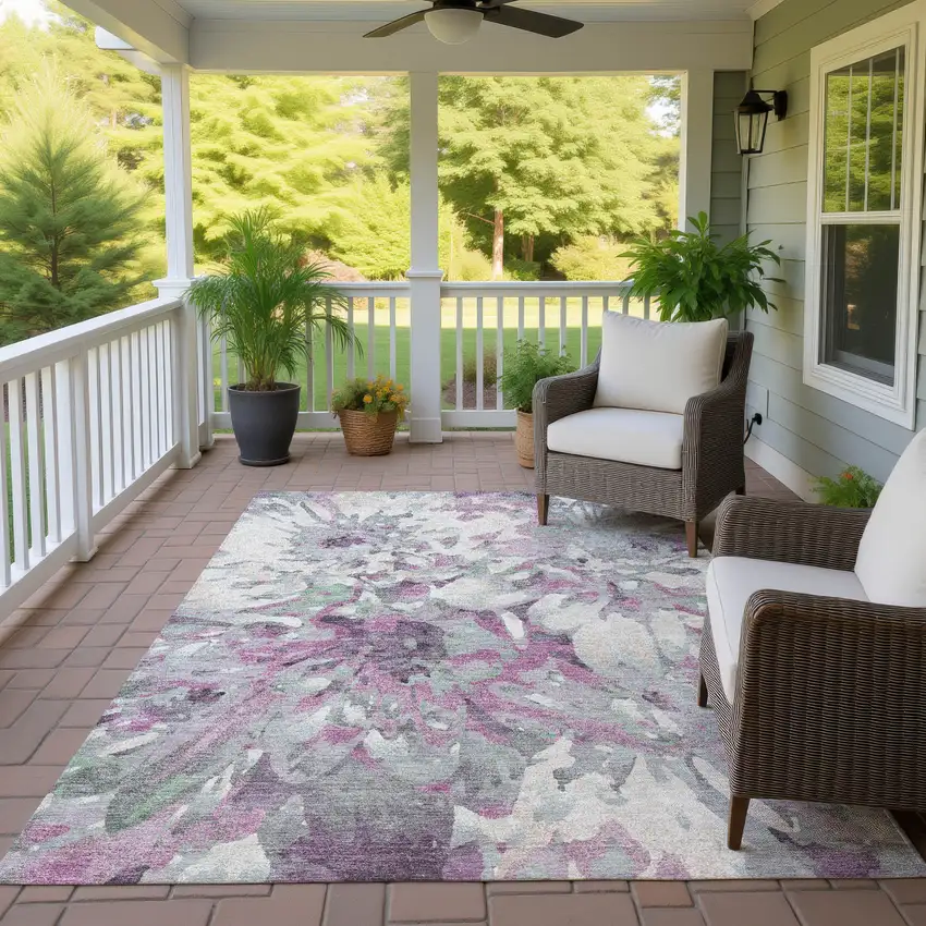 Blush Ivory And Gray Floral Washable Indoor Outdoor Area Rug Photo 9