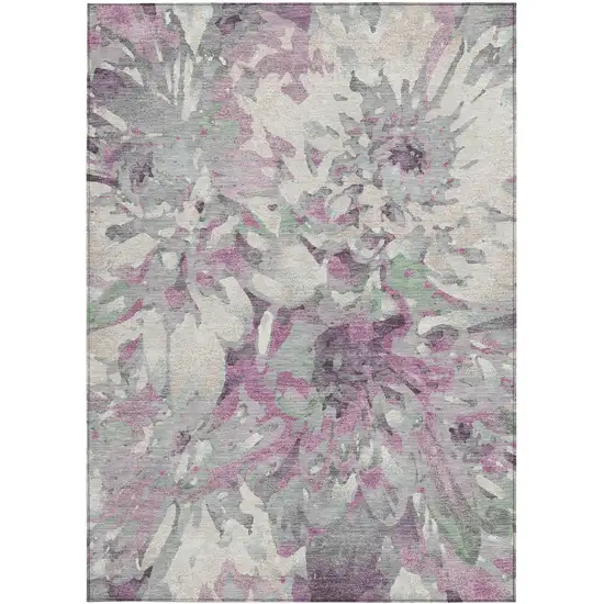 Blush Ivory And Gray Floral Washable Indoor Outdoor Area Rug Photo 4