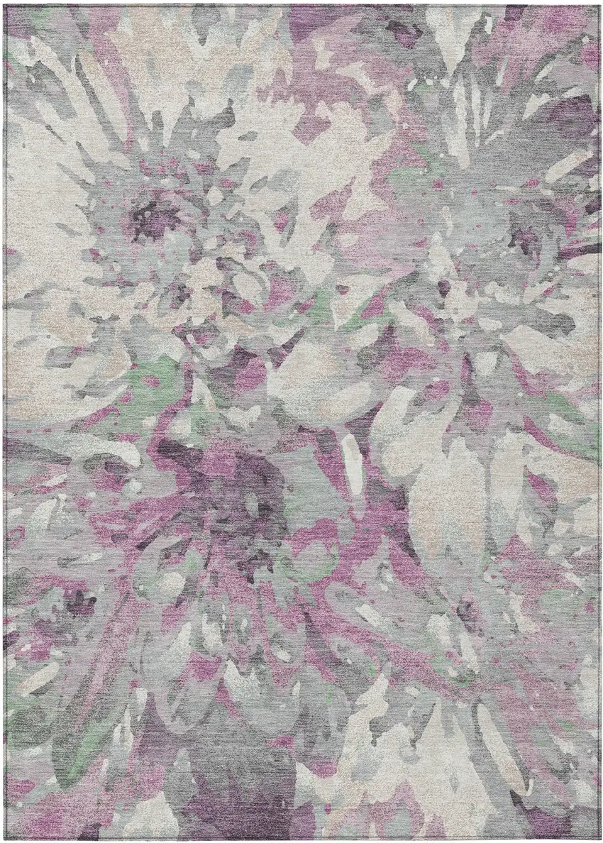 Blush Ivory And Gray Floral Washable Indoor Outdoor Area Rug Photo 2