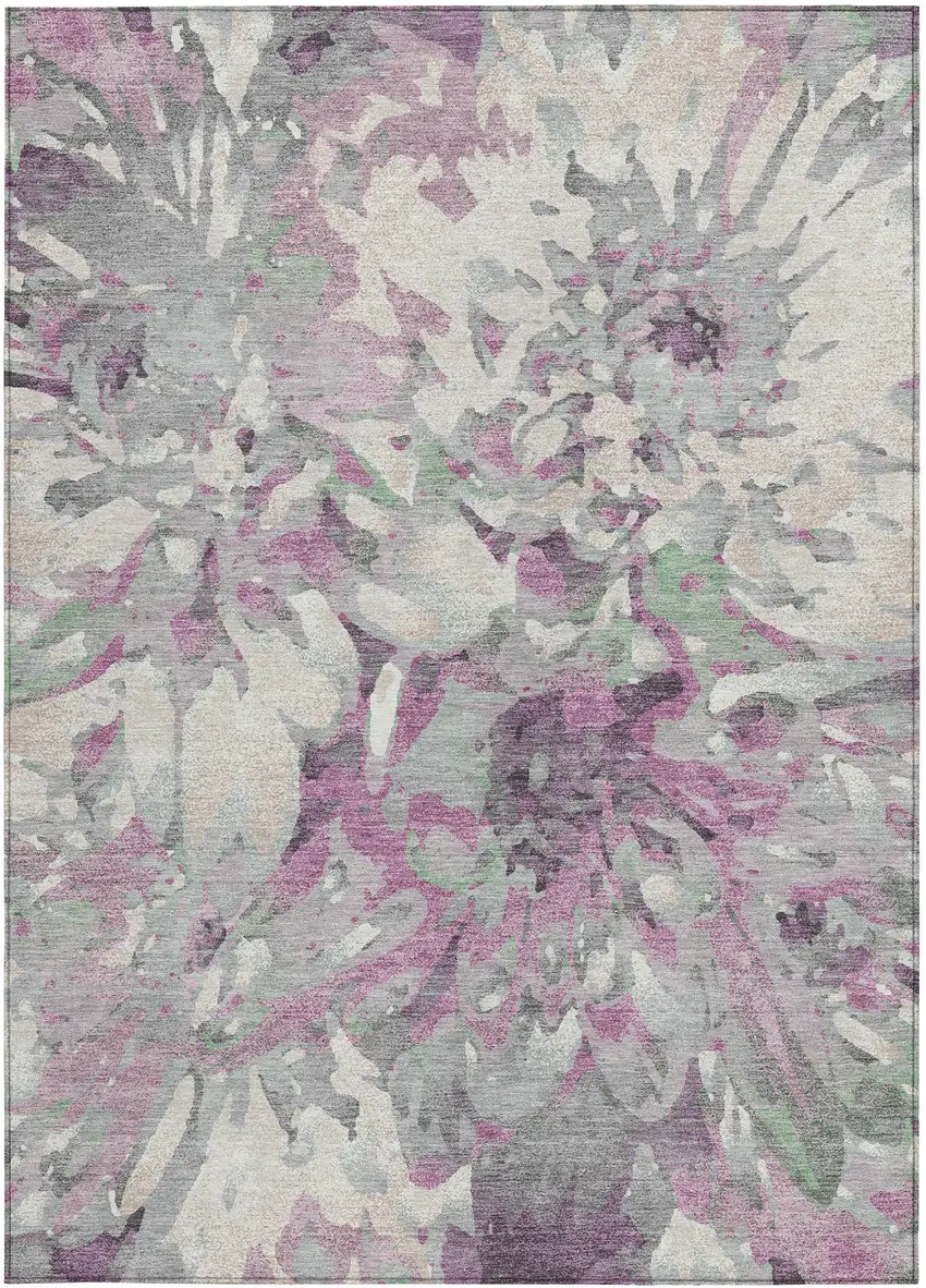 Blush Ivory And Gray Floral Washable Indoor Outdoor Area Rug Photo 4