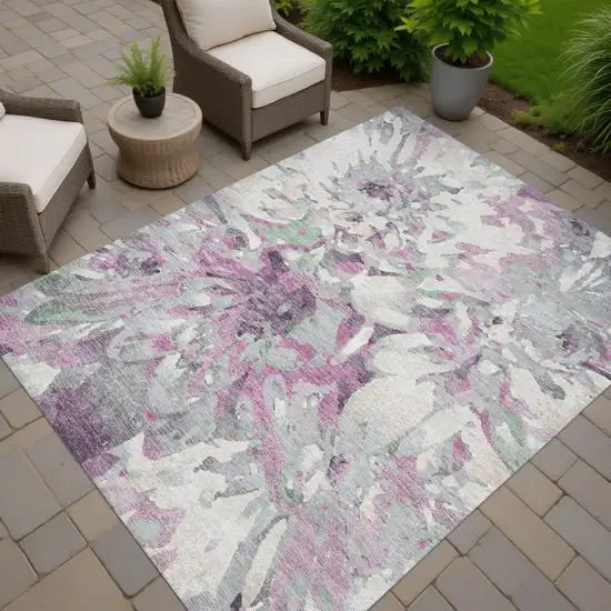Blush Ivory And Gray Floral Washable Indoor Outdoor Area Rug Photo 7