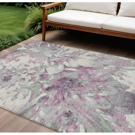 Blush Ivory And Gray Floral Washable Indoor Outdoor Area Rug Photo 1