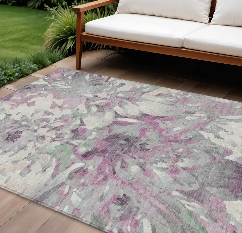 Blush Ivory And Gray Floral Washable Indoor Outdoor Area Rug Photo 1