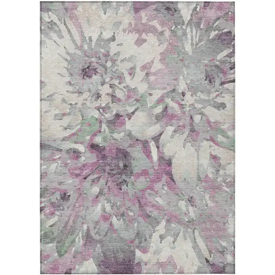 Blush Ivory And Gray Floral Washable Indoor Outdoor Area Rug Photo 2