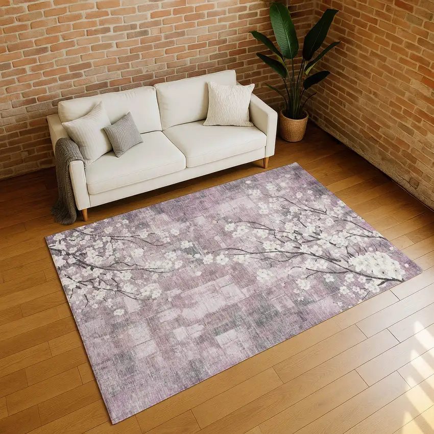 Blush Ivory And Gray Floral Washable Indoor Outdoor Area Rug Photo 7
