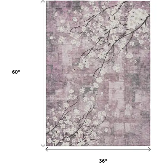 Blush Ivory And Gray Floral Washable Indoor Outdoor Area Rug Photo 3