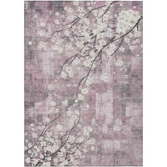 Blush Ivory And Gray Floral Washable Indoor Outdoor Area Rug Photo 2