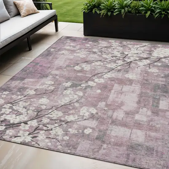 Blush Ivory And Gray Floral Washable Indoor Outdoor Area Rug Photo 1