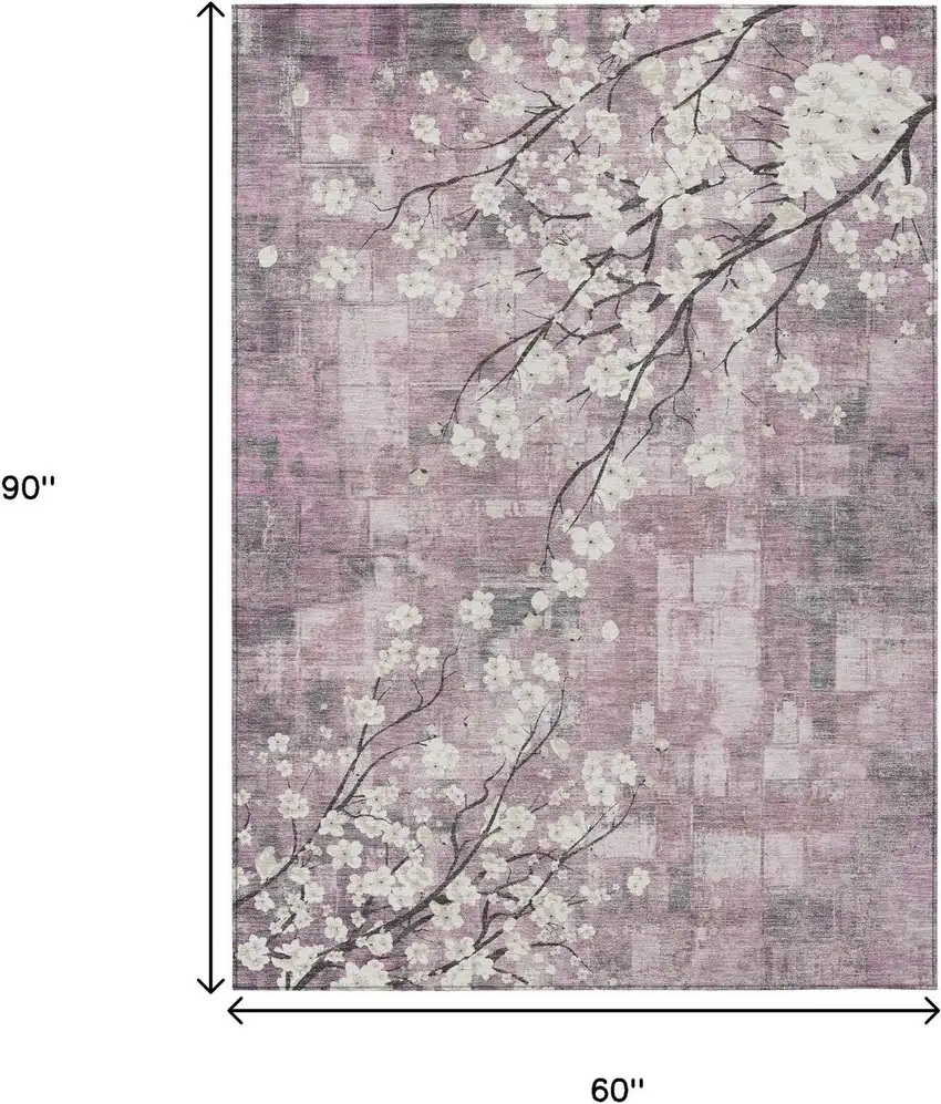 Blush Ivory And Gray Floral Washable Indoor Outdoor Area Rug Photo 3