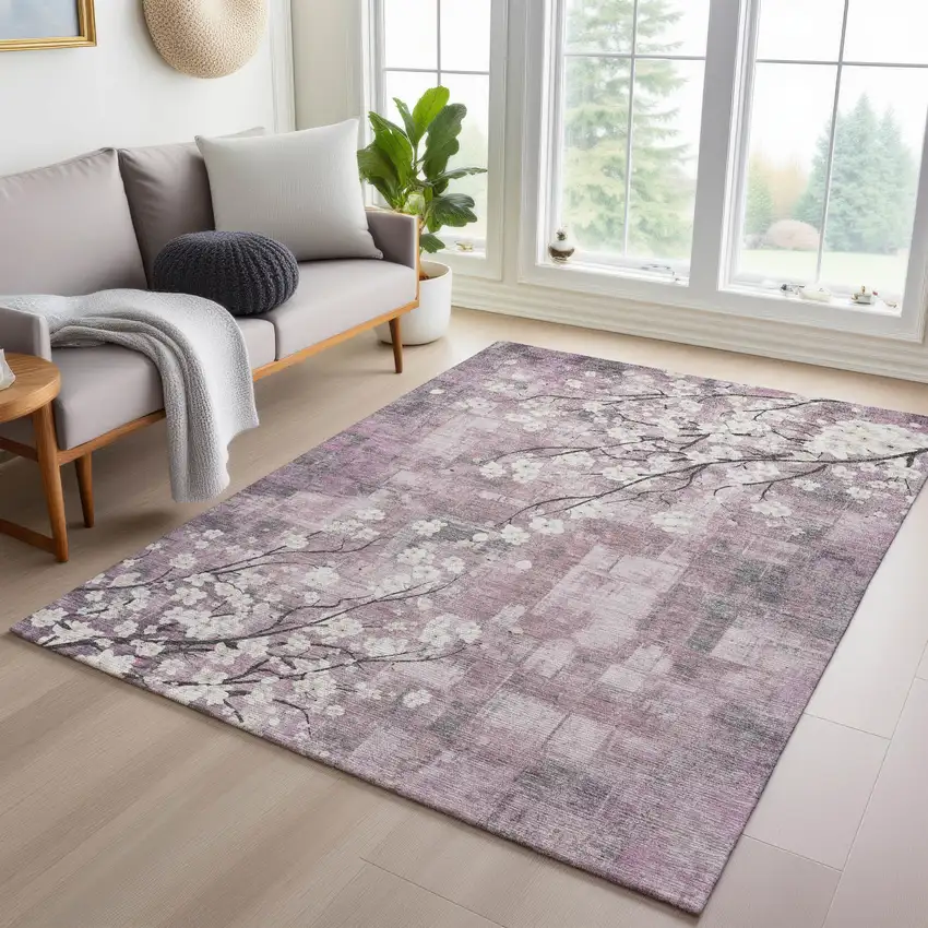 Blush Ivory And Gray Floral Washable Indoor Outdoor Area Rug Photo 9