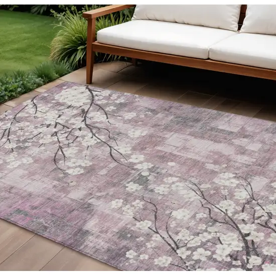 Blush Ivory And Gray Floral Washable Indoor Outdoor Area Rug Photo 1