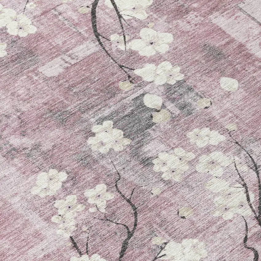 Blush Ivory And Gray Floral Washable Indoor Outdoor Area Rug Photo 6