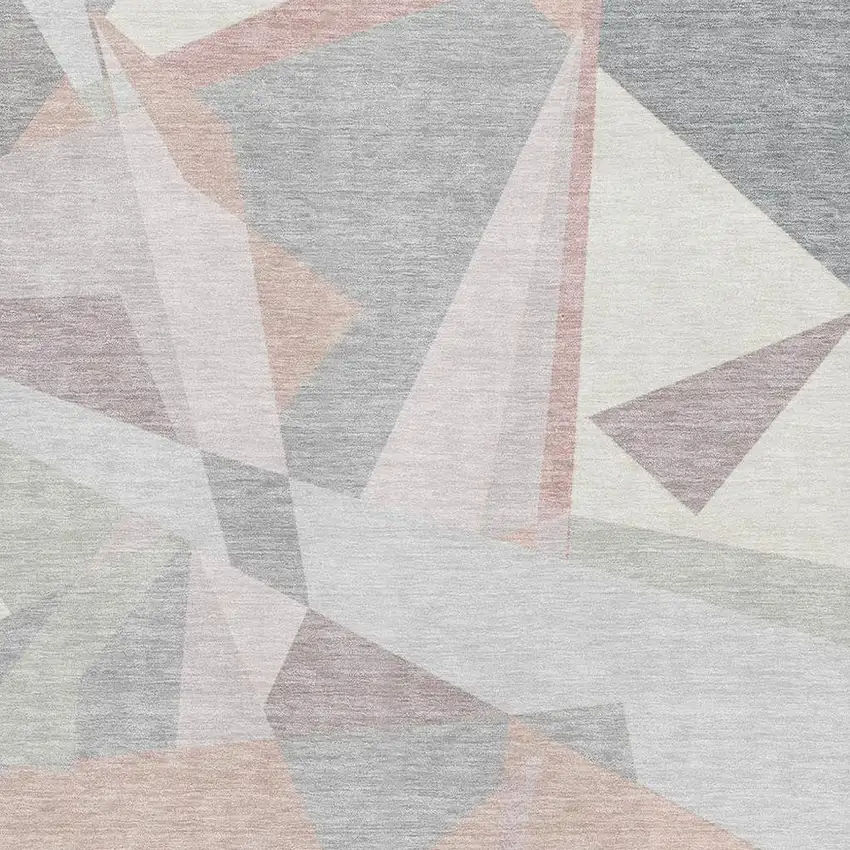 Blush Ivory And Gray Geometric Washable Area Rug With UV Protection Photo 2