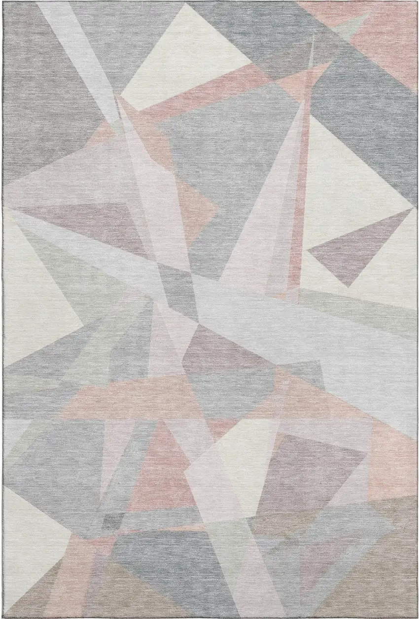 Blush Ivory And Gray Geometric Washable Area Rug With UV Protection Photo 1