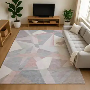 Photo of Blush Ivory And Gray Geometric Washable Area Rug With UV Protection