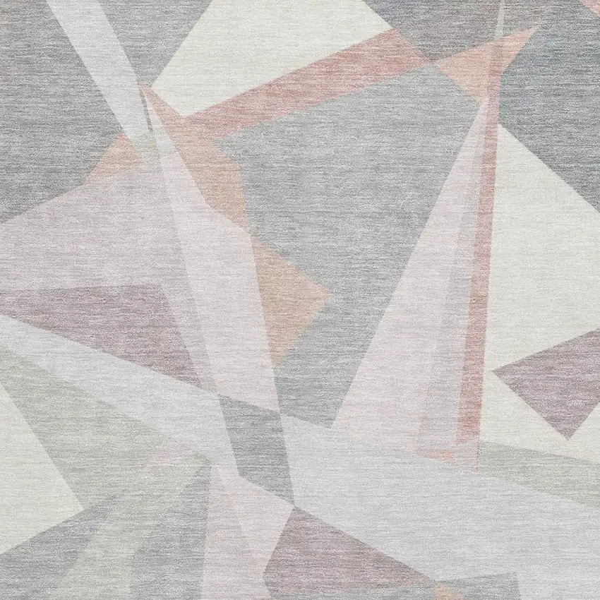 Blush Ivory And Gray Geometric Washable Area Rug With UV Protection Photo 2