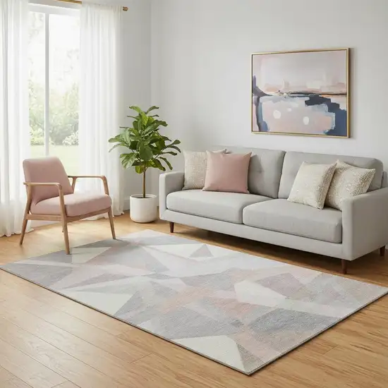 Blush Ivory And Gray Geometric Washable Area Rug With UV Protection Photo 2