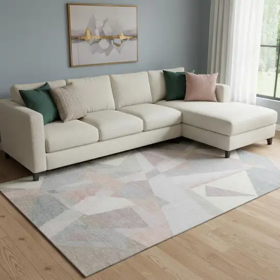 Blush Ivory And Gray Geometric Washable Area Rug With UV Protection Photo 2