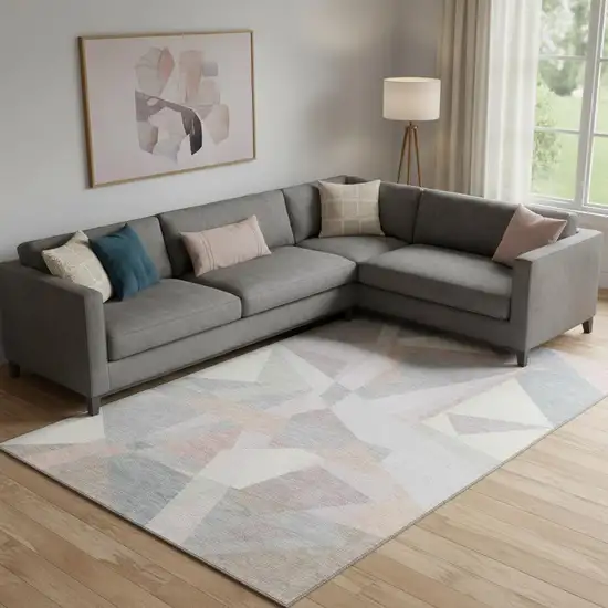 Blush Ivory And Gray Geometric Washable Area Rug With UV Protection Photo 2