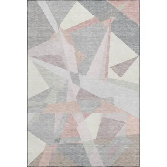 Blush Ivory And Gray Geometric Washable Area Rug With UV Protection Photo 1