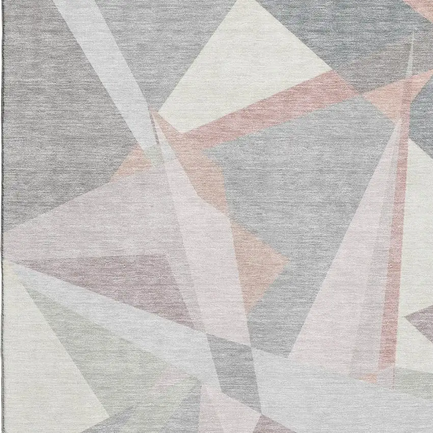 Blush Ivory And Gray Geometric Washable Area Rug With UV Protection Photo 2