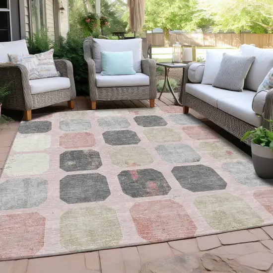 Blush Ivory And Gray Geometric Washable Indoor Outdoor Area Rug Photo 6