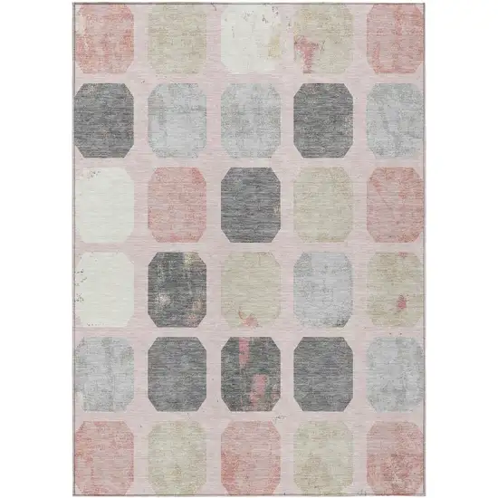 Blush Ivory And Gray Geometric Washable Indoor Outdoor Area Rug Photo 1