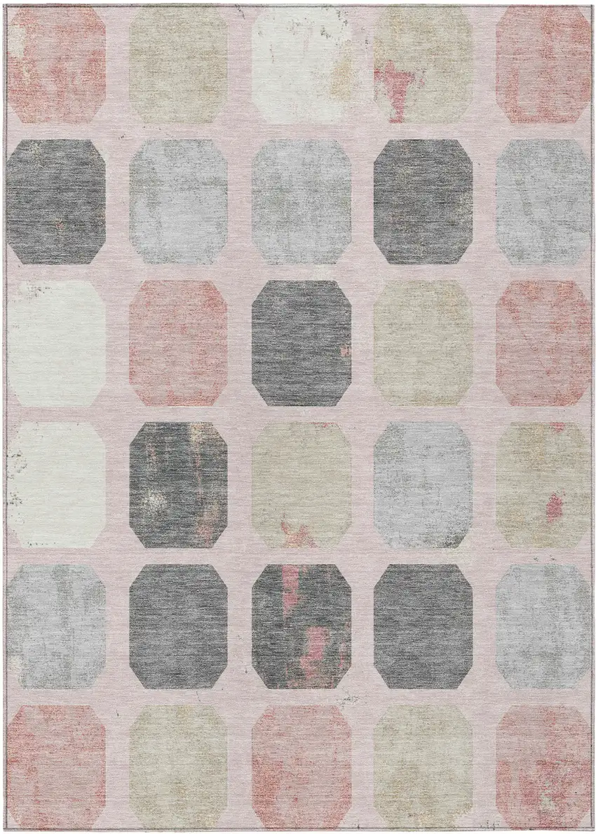 Blush Ivory And Gray Geometric Washable Indoor Outdoor Area Rug Photo 1