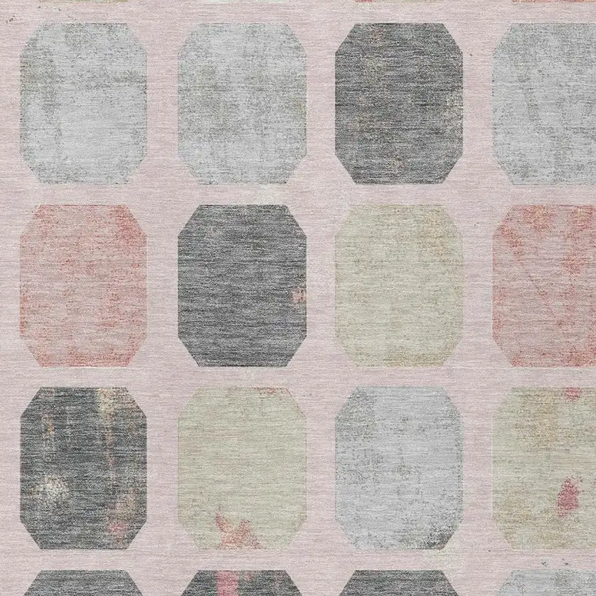 Blush Ivory And Gray Geometric Washable Indoor Outdoor Area Rug Photo 4