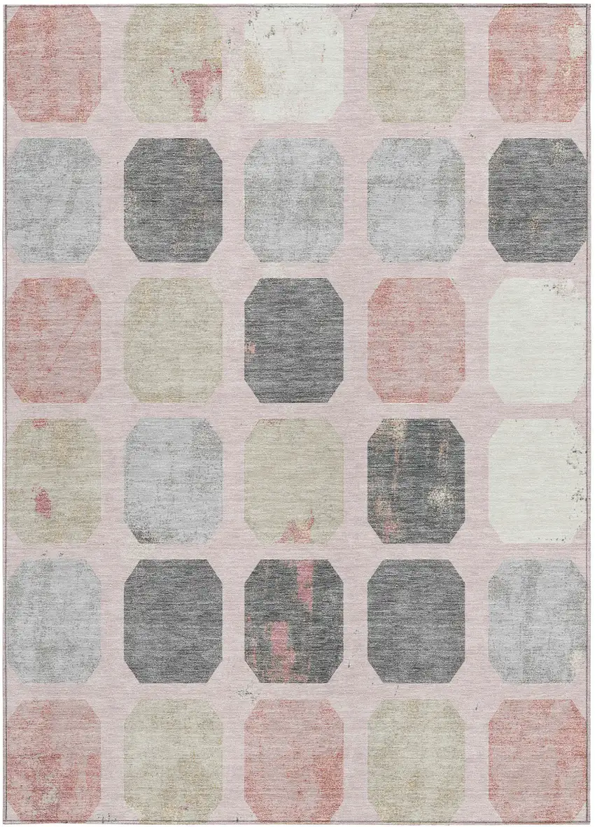 Blush Ivory And Gray Geometric Washable Indoor Outdoor Area Rug Photo 4